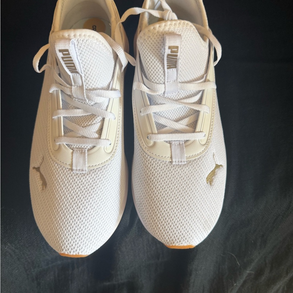 Puma White Mesh Sneakers with Gold Accents